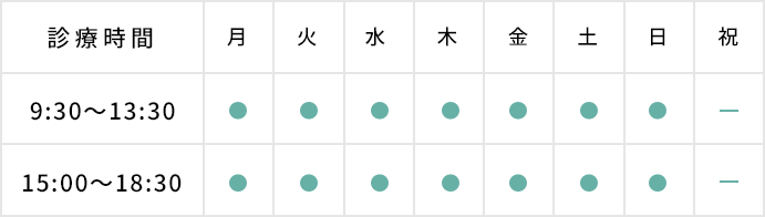 祝日以外　9:30~13:30・15:00~18:30